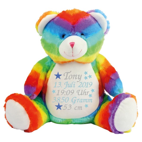 Bär Regenbogen bestickt mit Sterne und Name